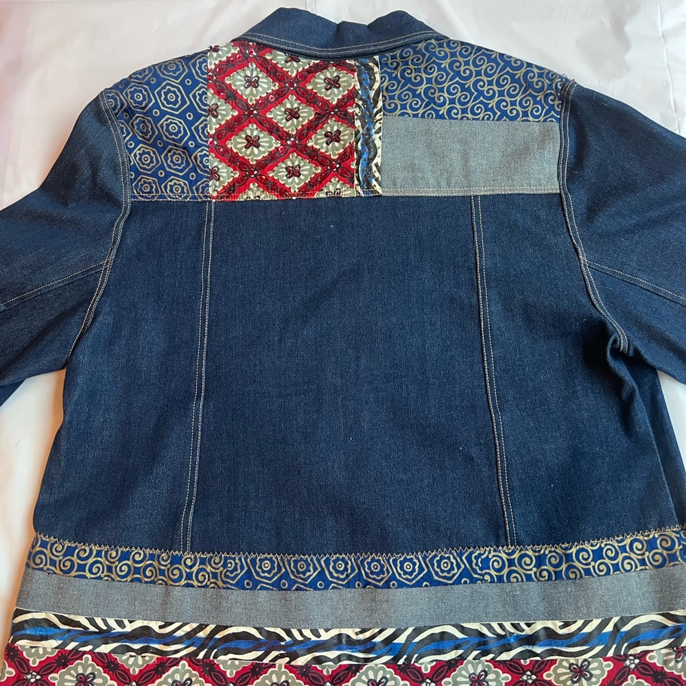 Navy Blue Patchwork Denim Jacket Boho - image 3